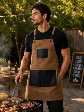 Forged Blade The Grill Master Leather & Waxed Canvas BBQ Chef Apron - O/S